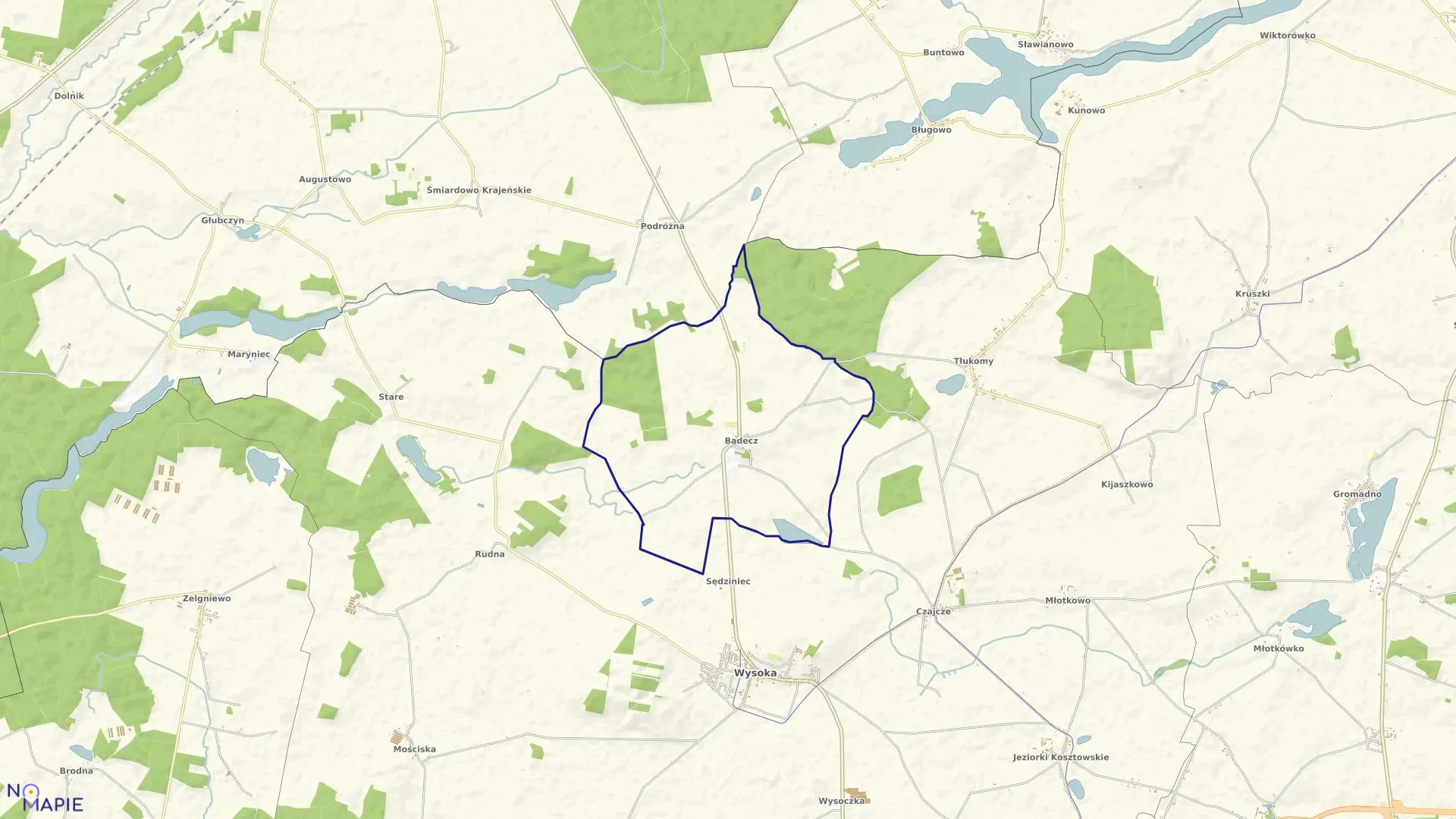 Mapa obrębu BĄDECZ w gminie Wysoka