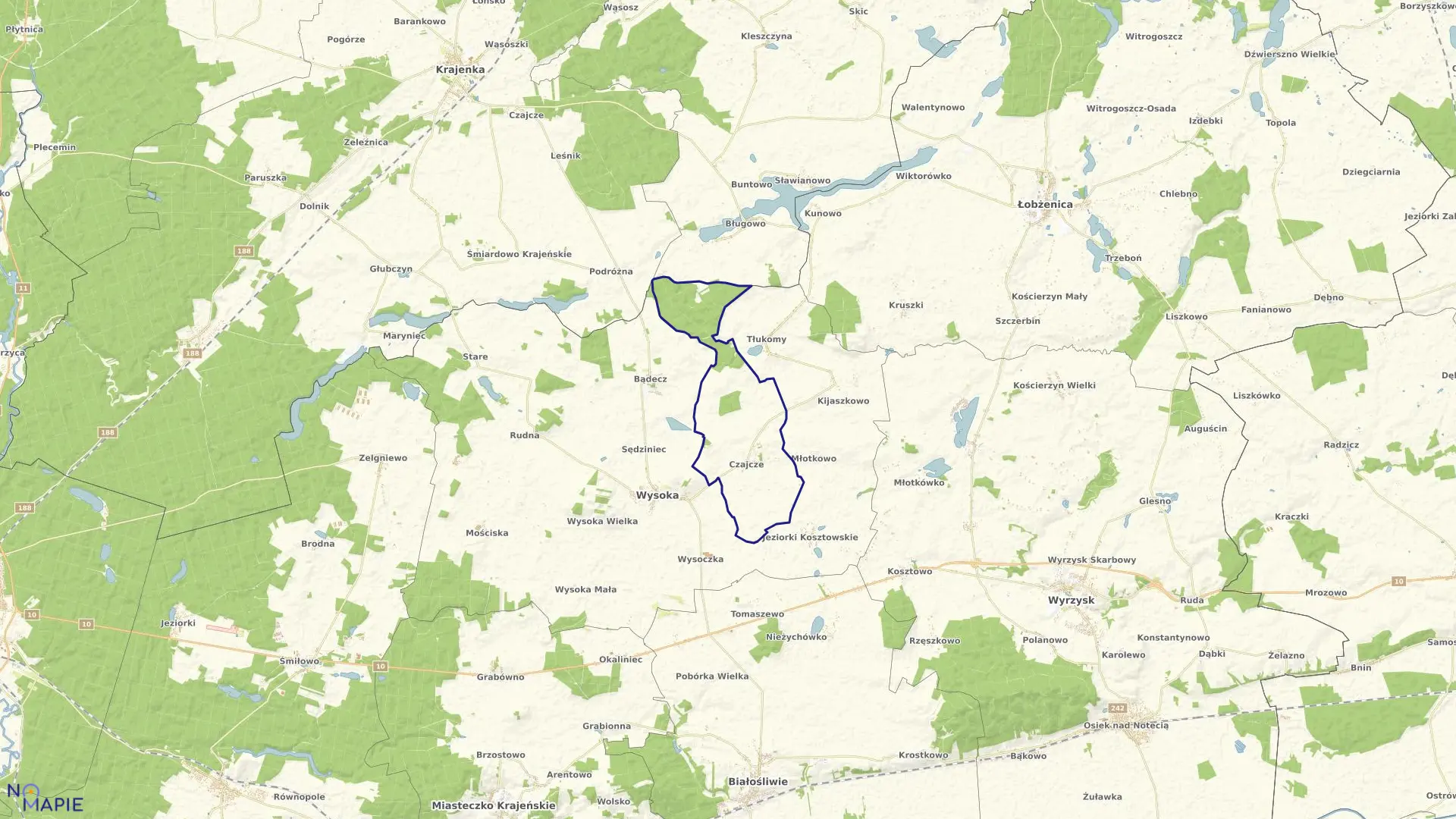 Mapa obrębu CZAJCZE w gminie Wysoka