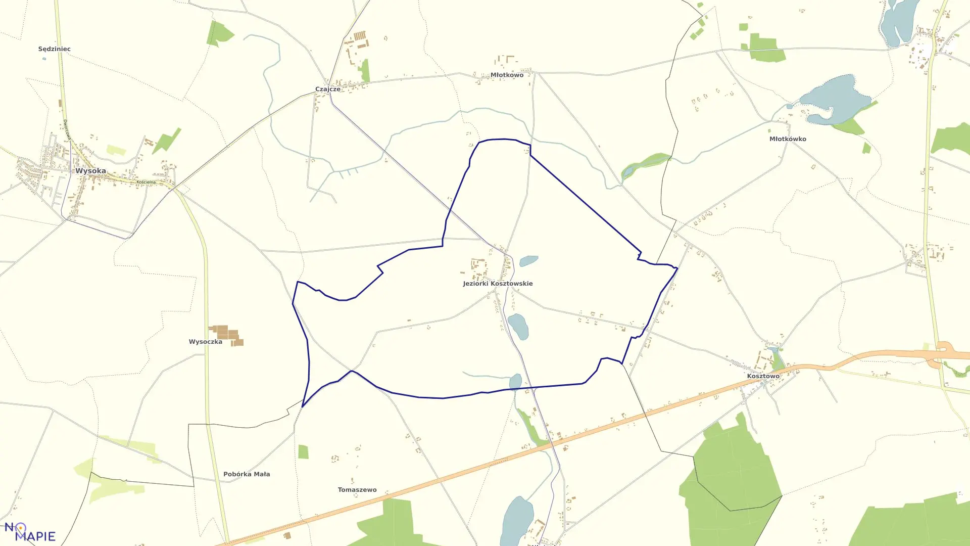 Mapa obrębu JEZIORKI KOSZT. w gminie Wysoka