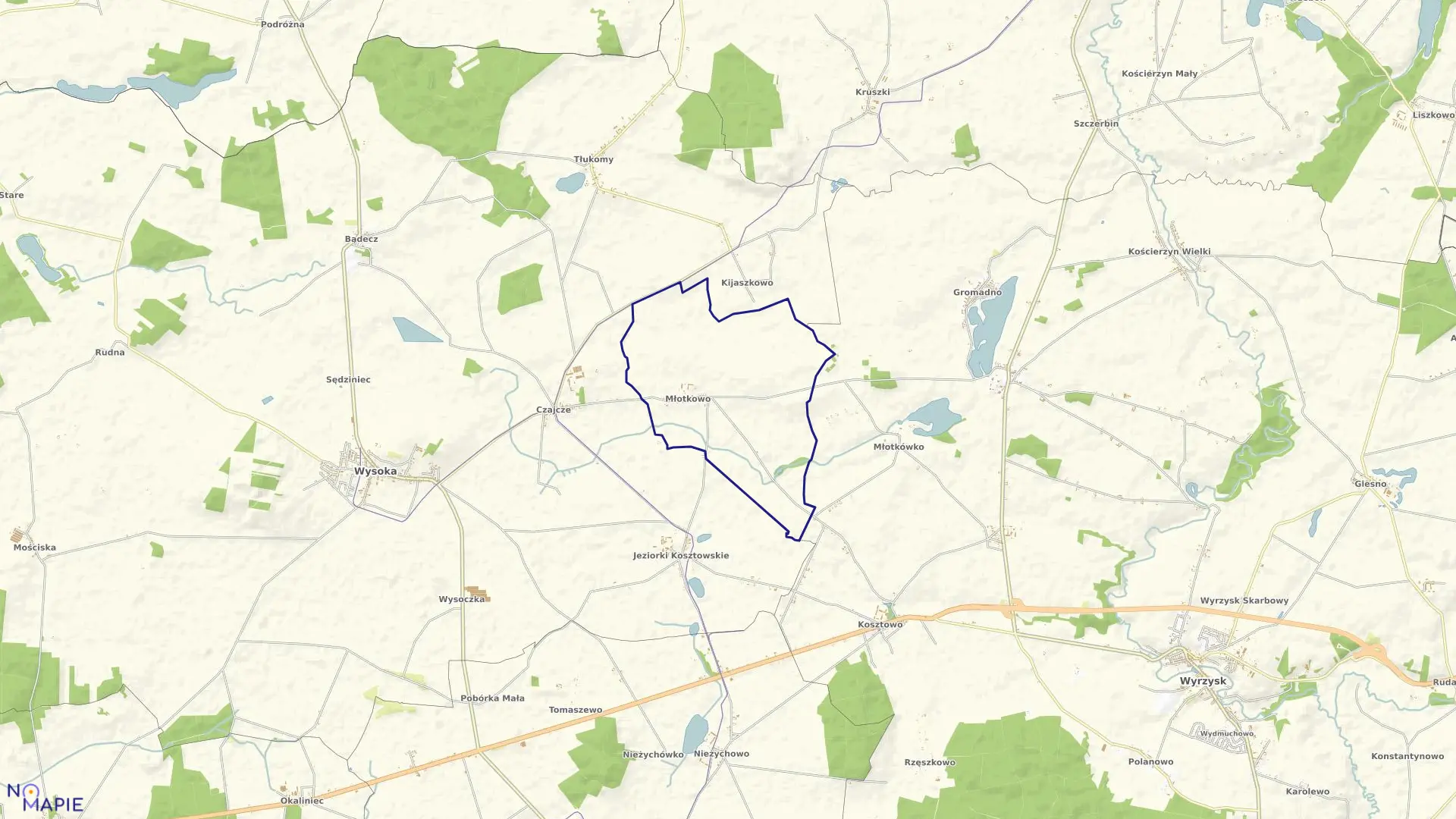 Mapa obrębu MŁOTKOWO w gminie Wysoka