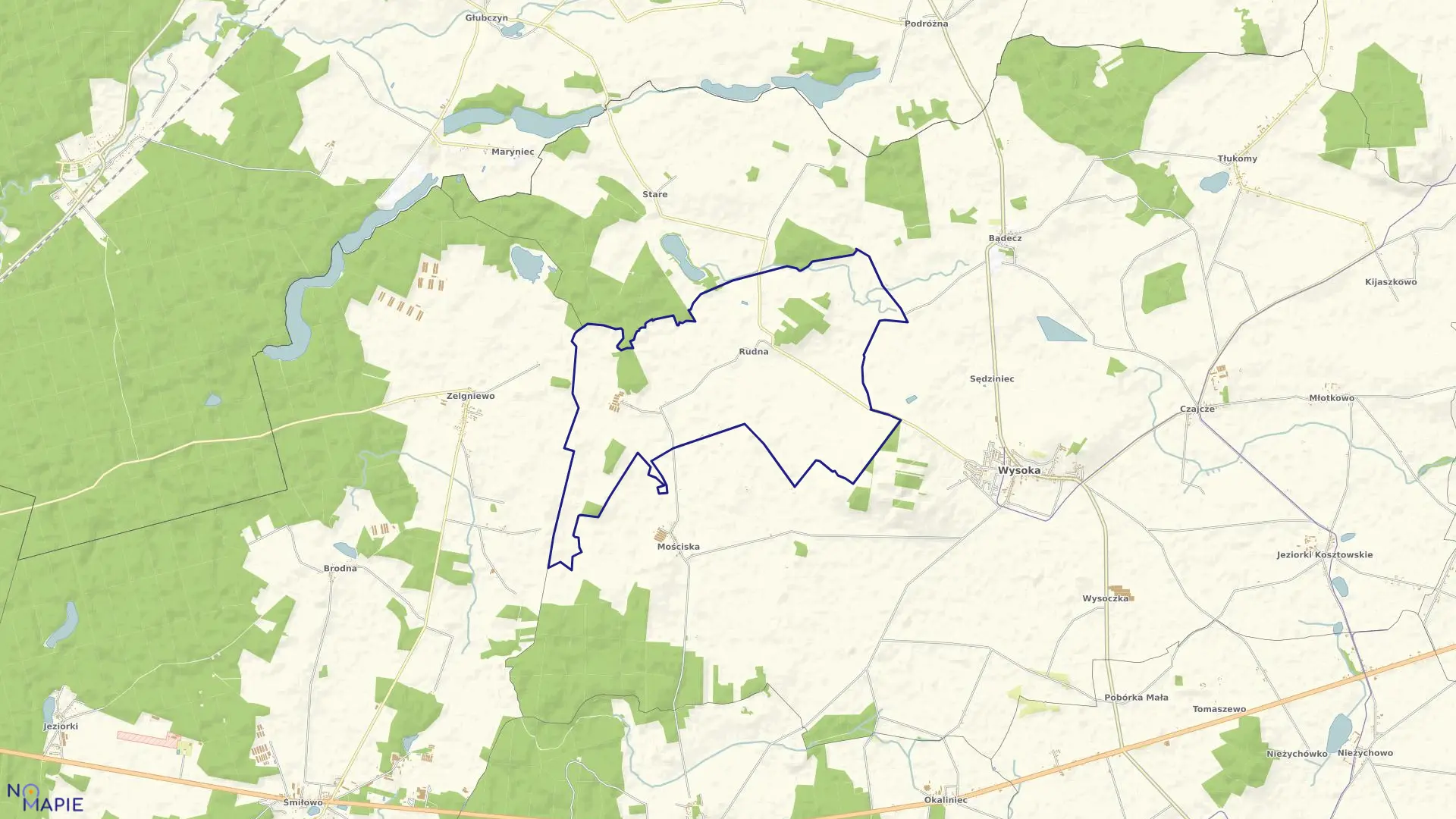 Mapa obrębu RUDNA w gminie Wysoka