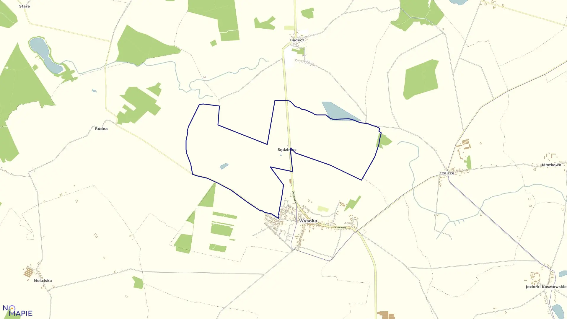 Mapa obrębu SĘDZINIEC w gminie Wysoka